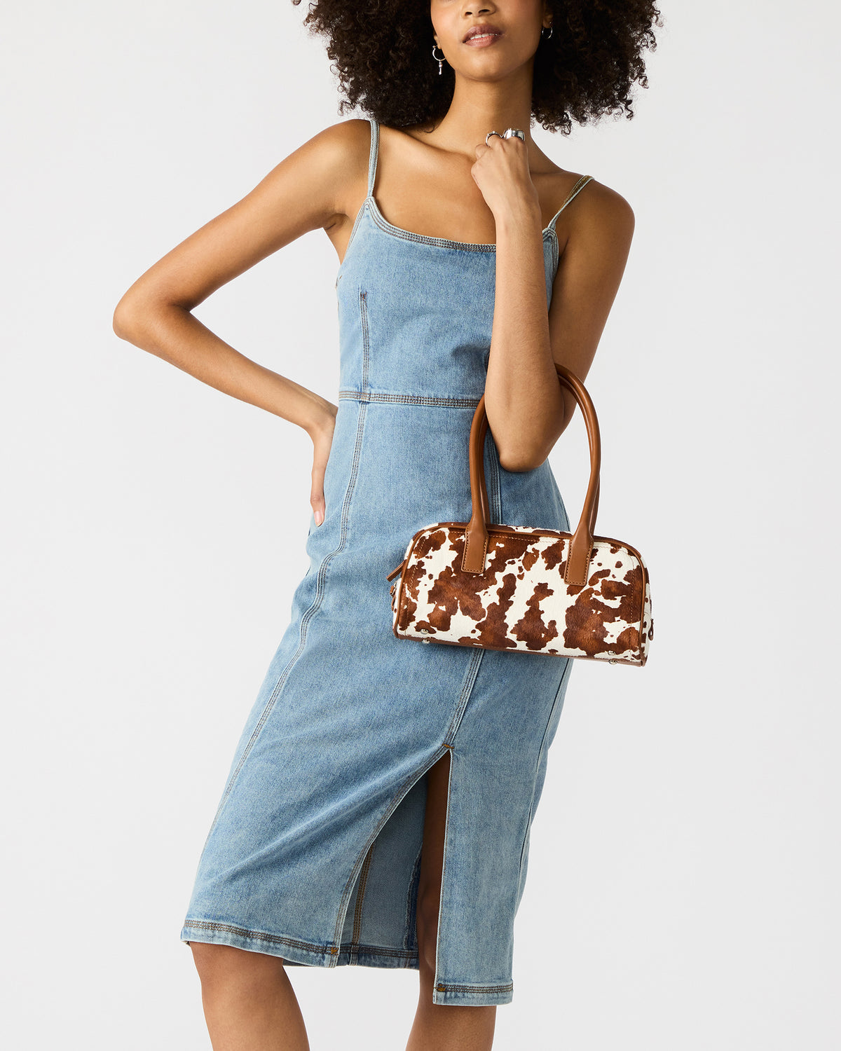 GISELLE Denim Midi Women's Dress with Slit Steve Madden DENIM FABRIC
