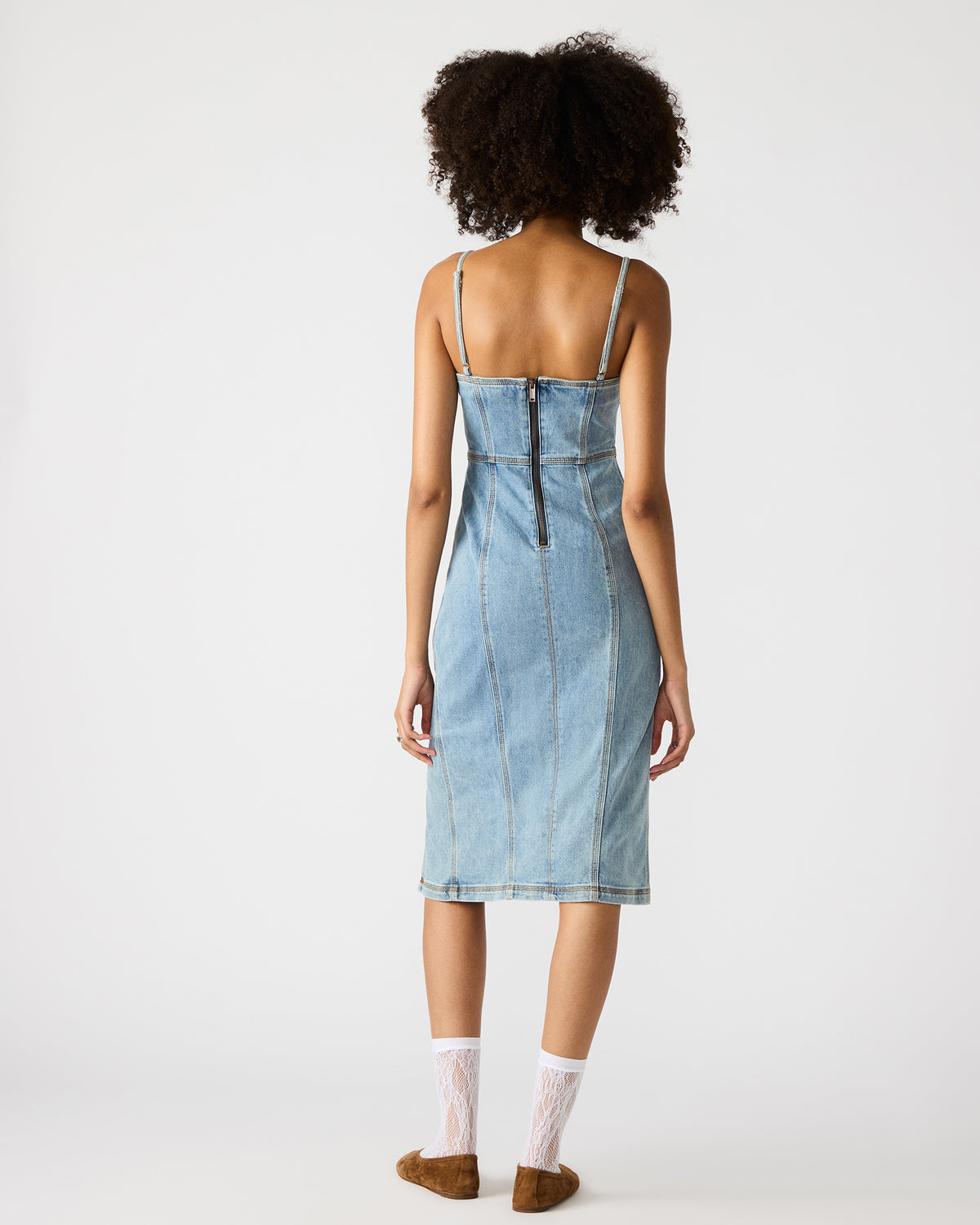 GISELLE Denim Midi Women's Dress with Slit Steve Madden DENIM FABRIC