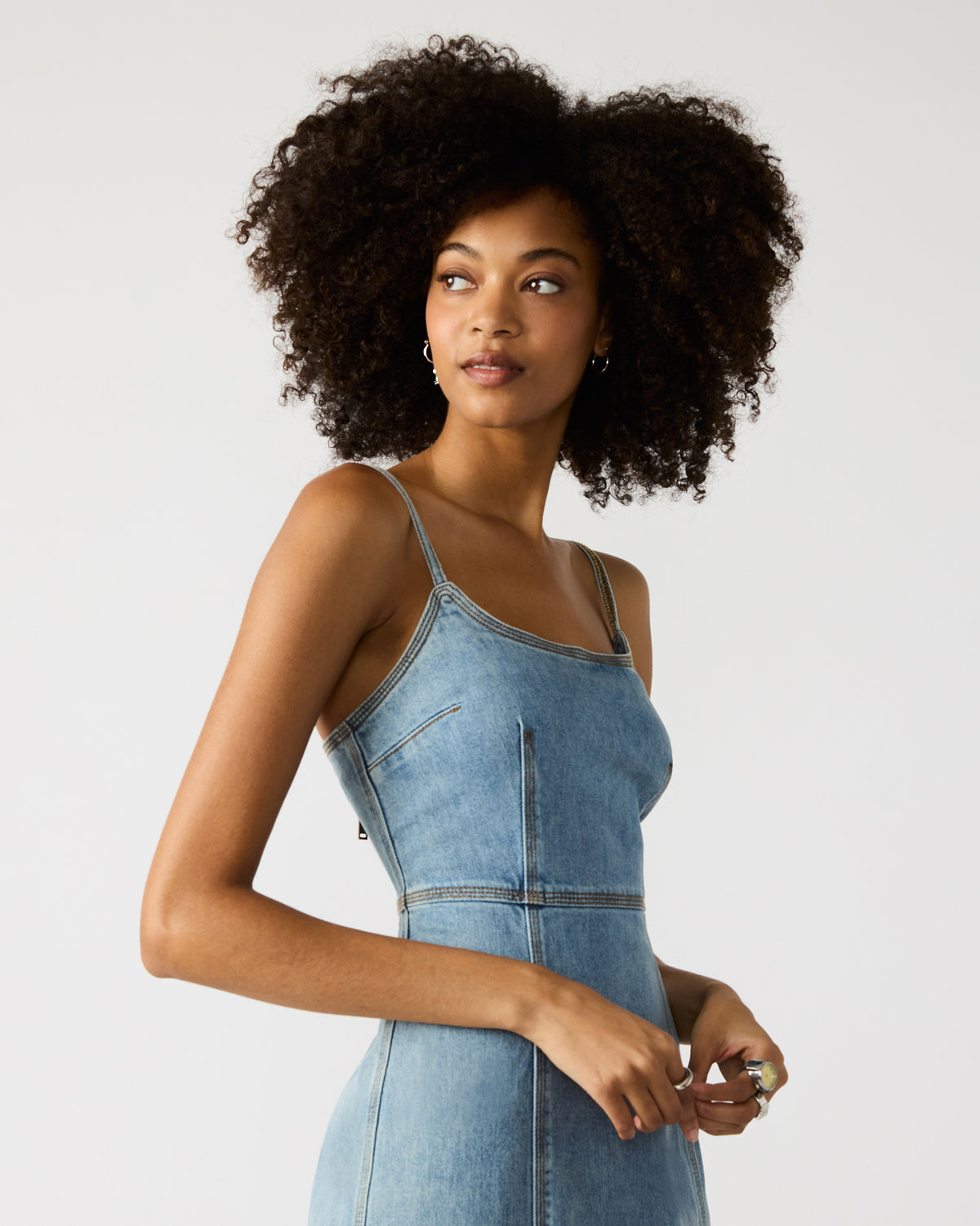 GISELLE Denim Midi Women's Dress with Slit Steve Madden DENIM FABRIC