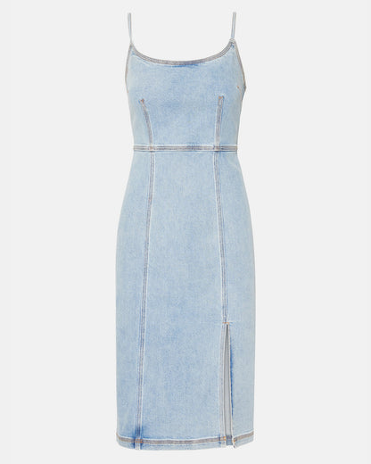 GISELLE Denim Midi Women's Dress with Slit Steve Madden DENIM FABRIC