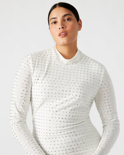 KRISTA Dress White | Women's Long-Sleeved Bodycon Rhinestone Mini Dress Steve Madden WHITE