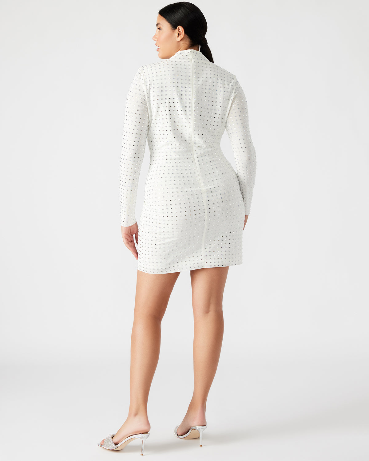 KRISTA Dress White | Women's Long-Sleeved Bodycon Rhinestone Mini Dress Steve Madden WHITE