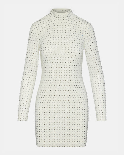 KRISTA Dress White | Women's Long-Sleeved Bodycon Rhinestone Mini Dress Steve Madden WHITE