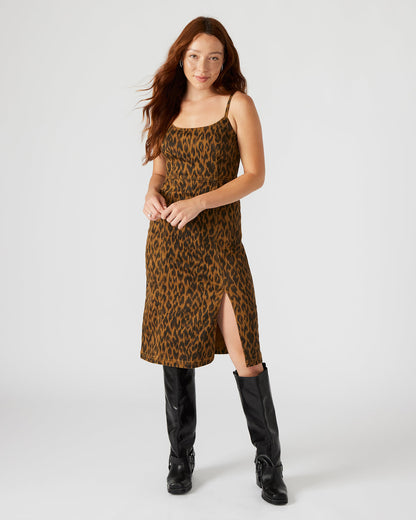GISELLE Leopard Women's Midi Women's Dress with Slit Steve Madden LEOPARD