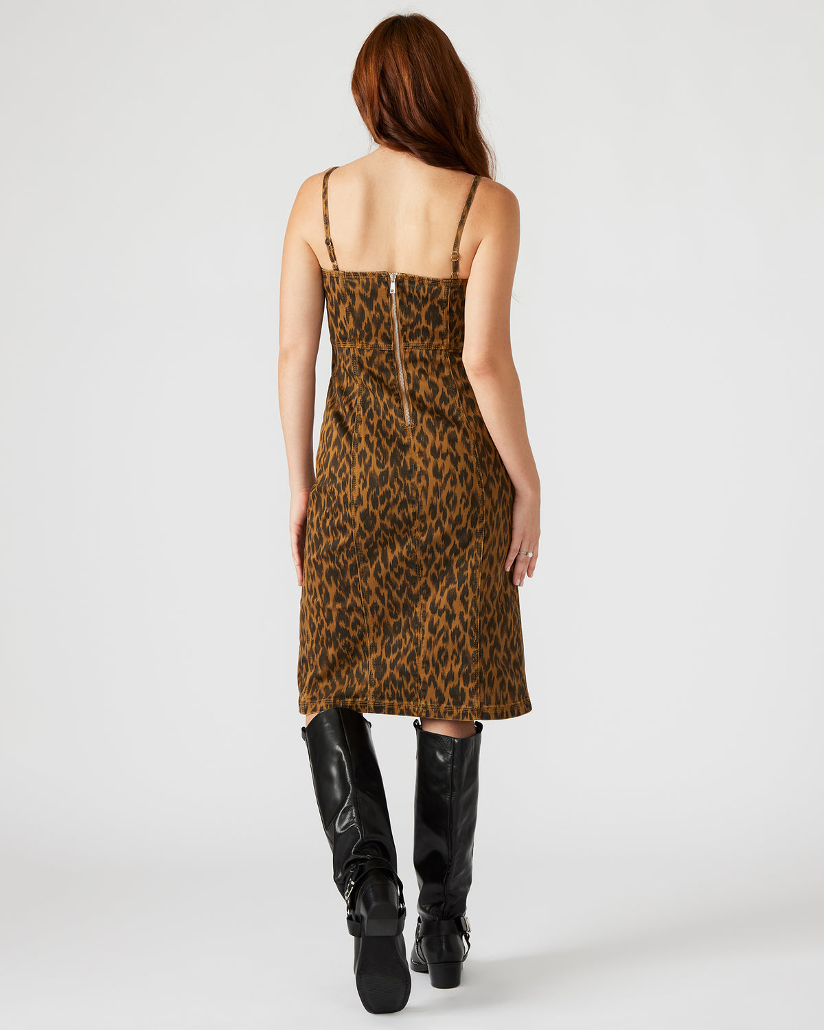 GISELLE Leopard Women's Midi Women's Dress with Slit Steve Madden LEOPARD
