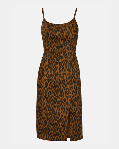 GISELLE Leopard Women's Midi Women's Dress with Slit Steve Madden LEOPARD