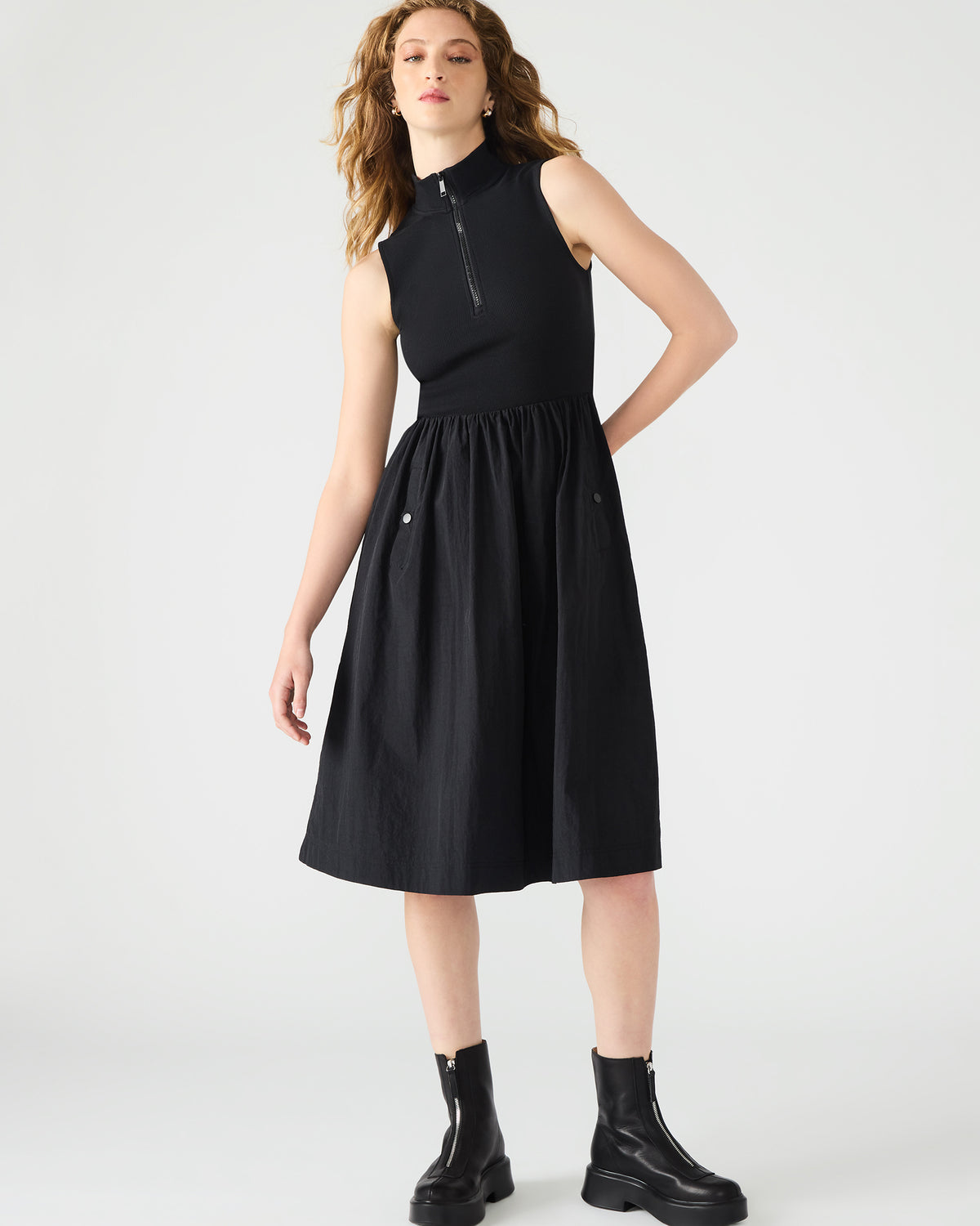 BERLIN White Women's Mock Neck Midi Dress Steve Madden BLACK