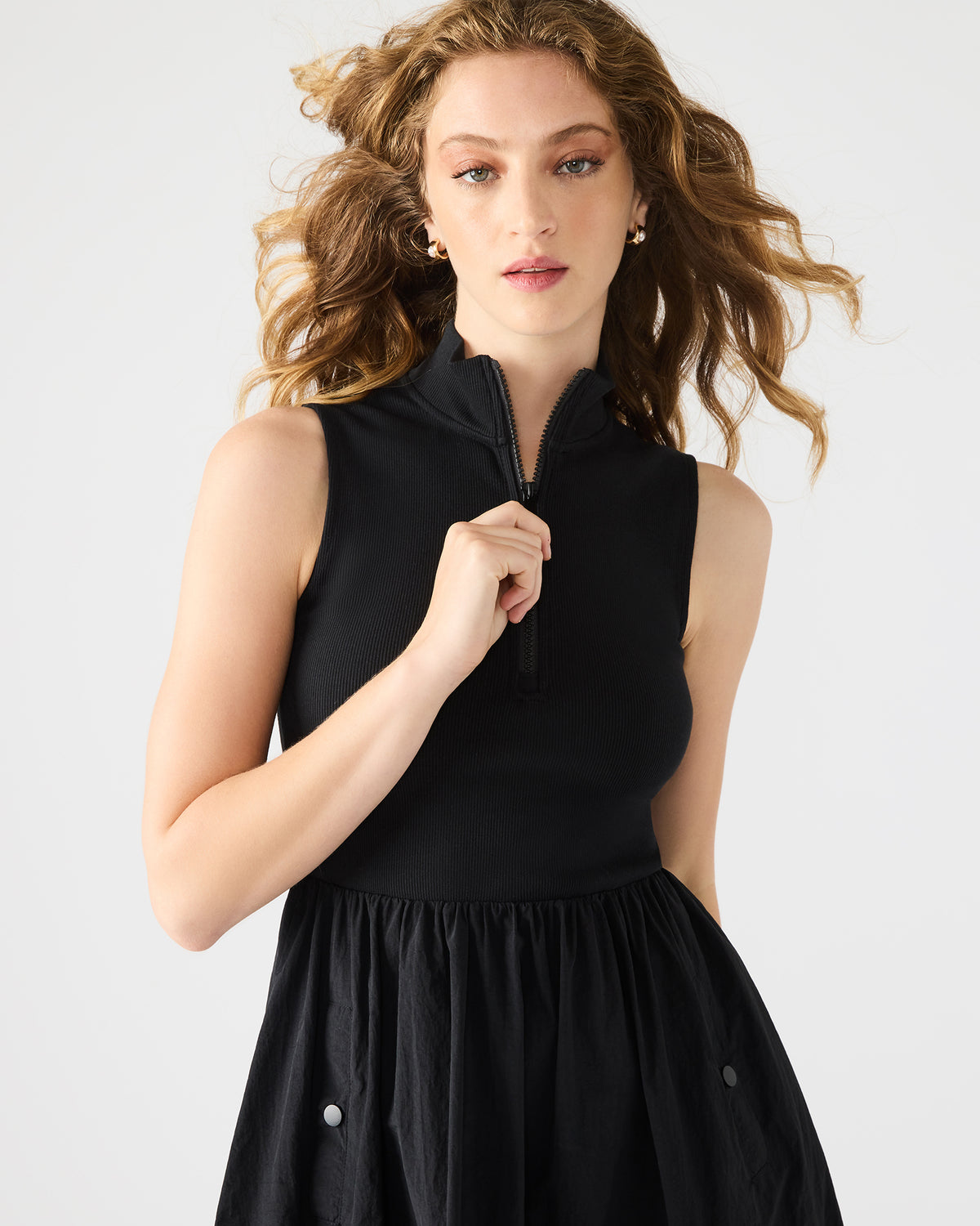 BERLIN White Women's Mock Neck Midi Dress Steve Madden BLACK