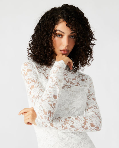 VIVIENNE Ivory Lace Women's Mock Neck Midi Dress Steve Madden IVORY