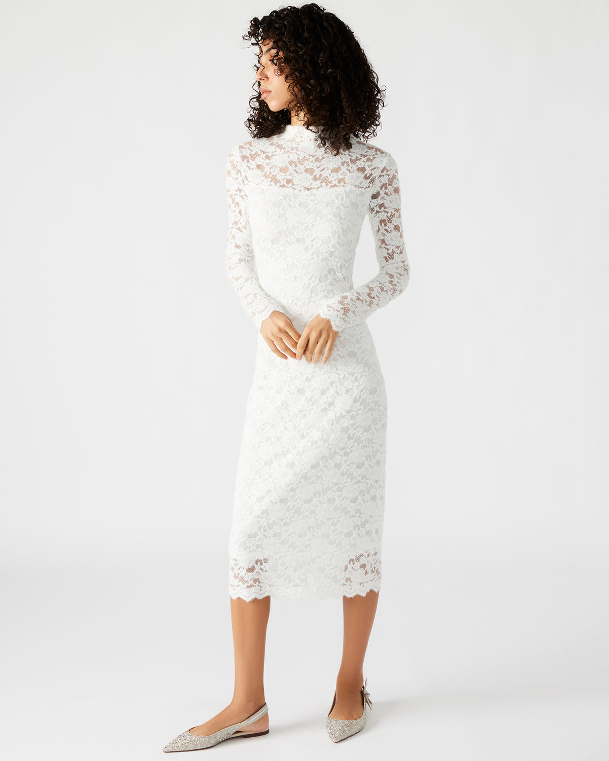 VIVIENNE Ivory Lace Women's Mock Neck Midi Dress Steve Madden IVORY