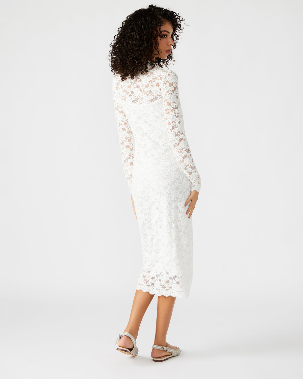 VIVIENNE Ivory Lace Women's Mock Neck Midi Dress Steve Madden IVORY