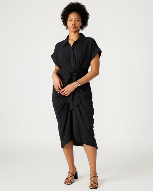 TORI Black Knit Button Up Collared Midi Dress Steve Madden BLACK