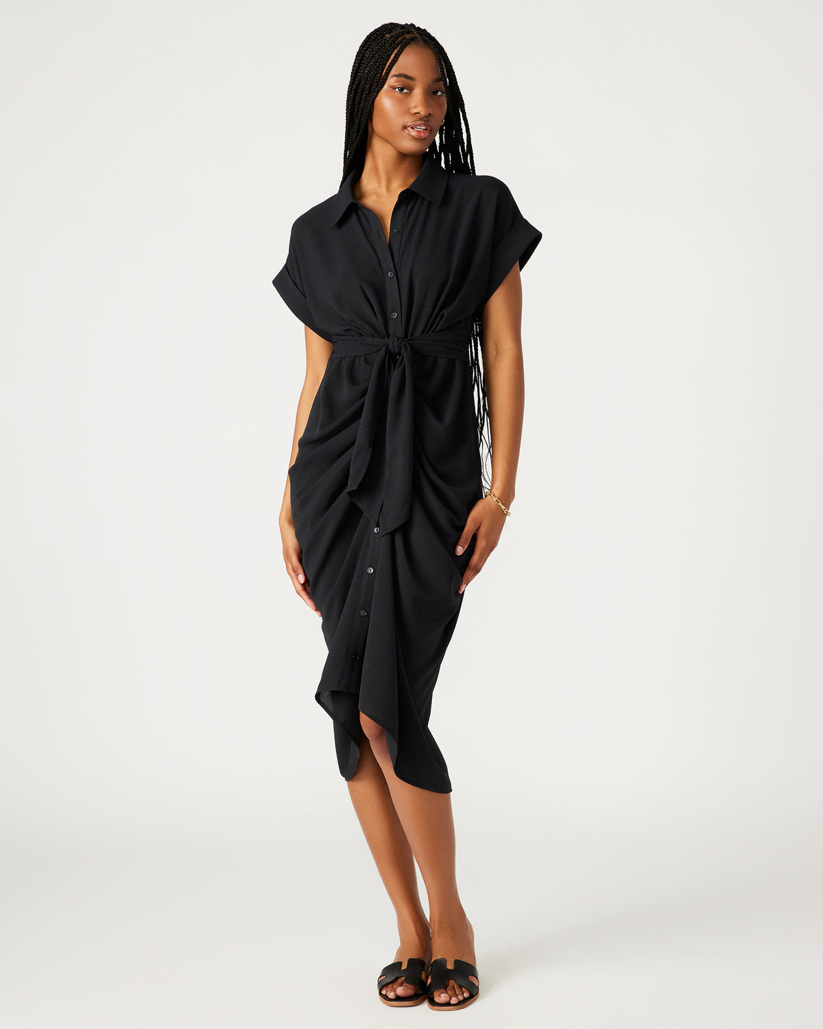 TORI Black Knit Button Up Collared Midi Dress Steve Madden BLACK