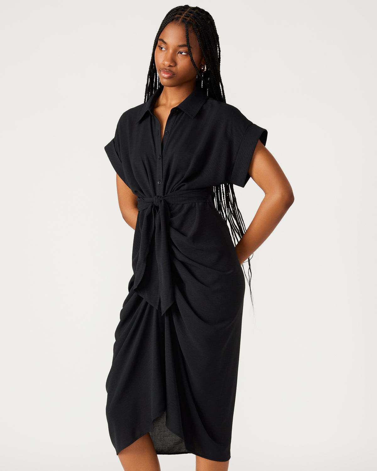 TORI Black Knit Button Up Collared Midi Dress Steve Madden BLACK