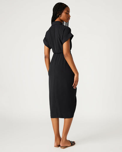 TORI Black Knit Button Up Collared Midi Dress Steve Madden BLACK