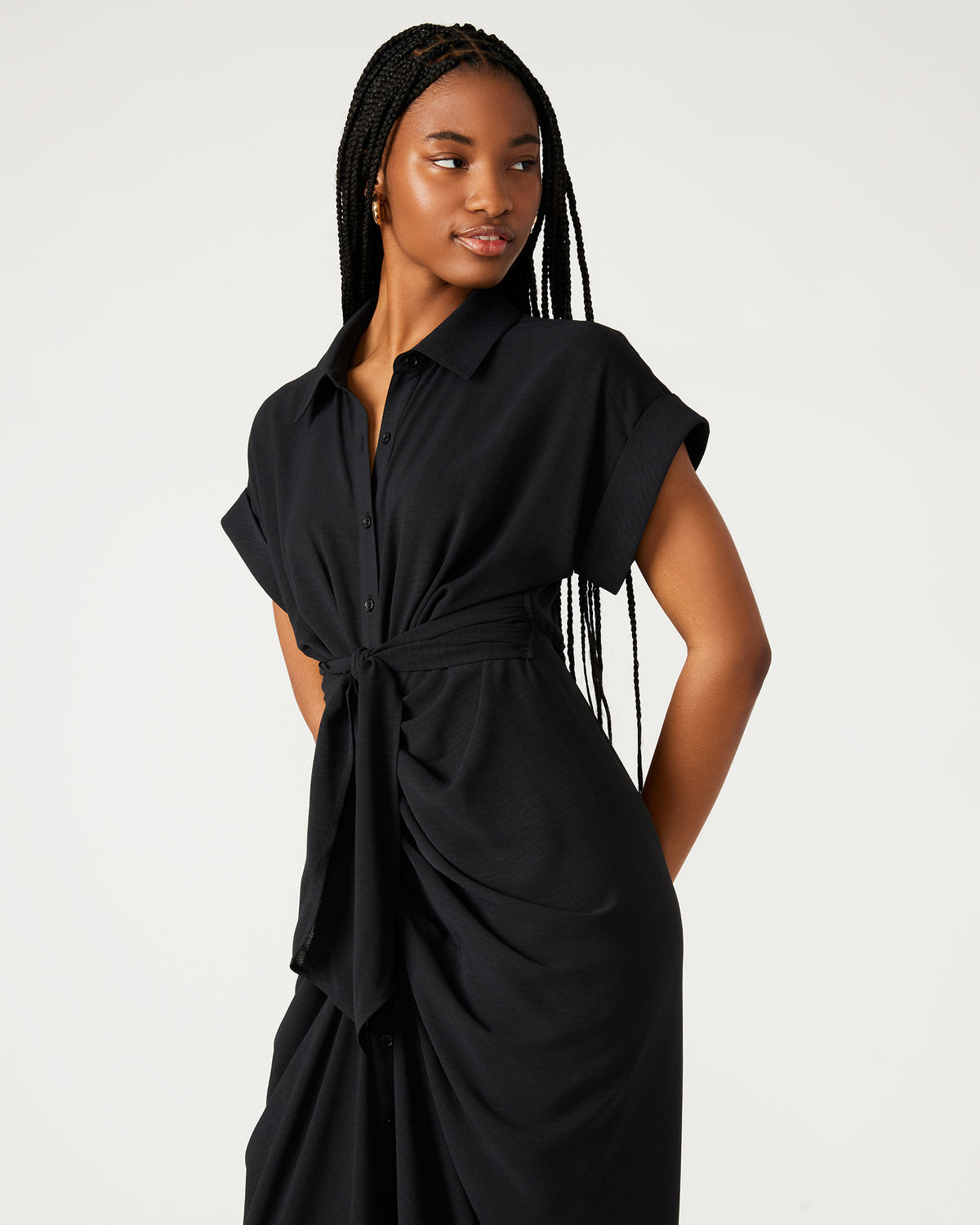 TORI Black Knit Button Up Collared Midi Dress Steve Madden BLACK