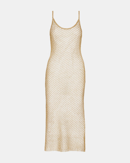 ANISHA Dress Gold | Women's Mesh Metallic Midi Dress Steve Madden GOLD