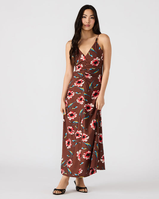 MONROE Brown Floral Print Flowy Maxi Dress Steve Madden BROWN