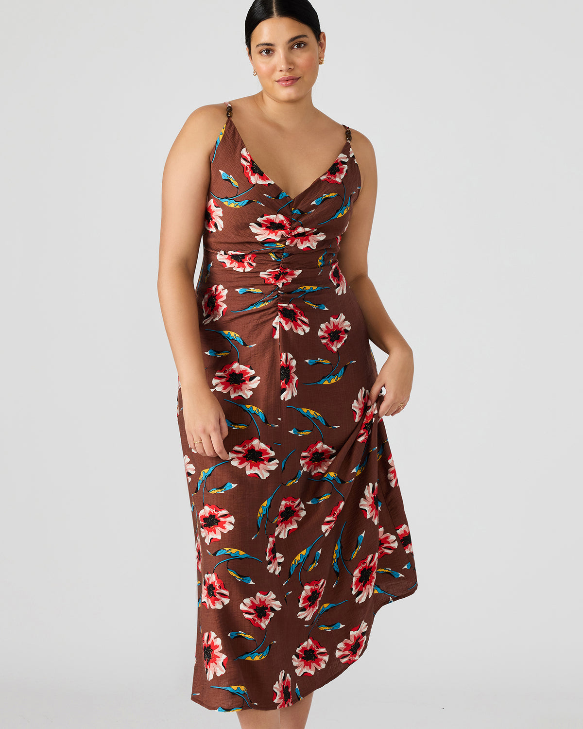 MONROE Brown Floral Print Flowy Maxi Dress Steve Madden BROWN