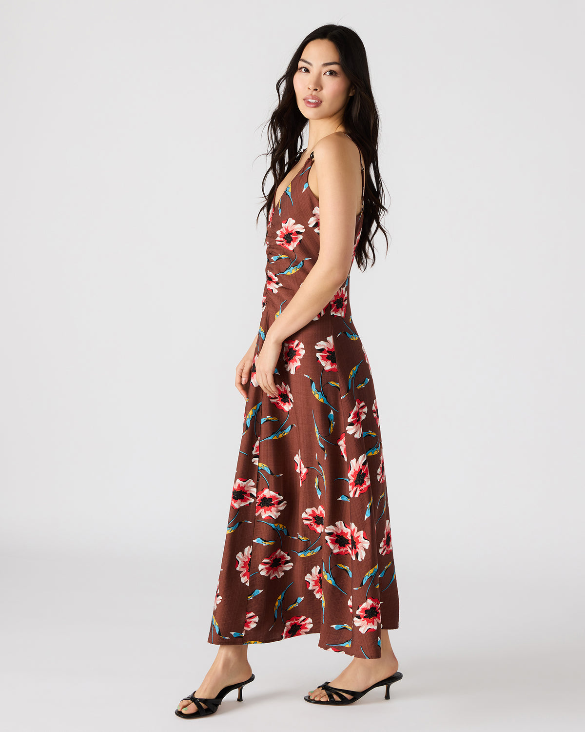 MONROE Brown Floral Print Flowy Maxi Dress Steve Madden BROWN