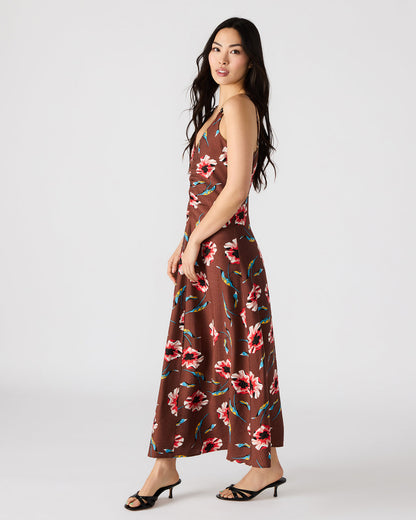 MONROE Brown Floral Print Flowy Maxi Dress Steve Madden BROWN