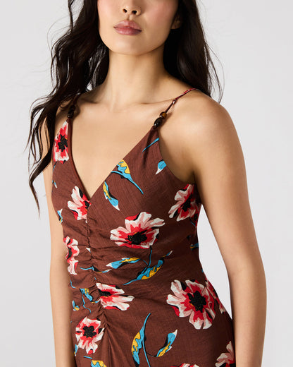 MONROE Brown Floral Print Flowy Maxi Dress Steve Madden BROWN