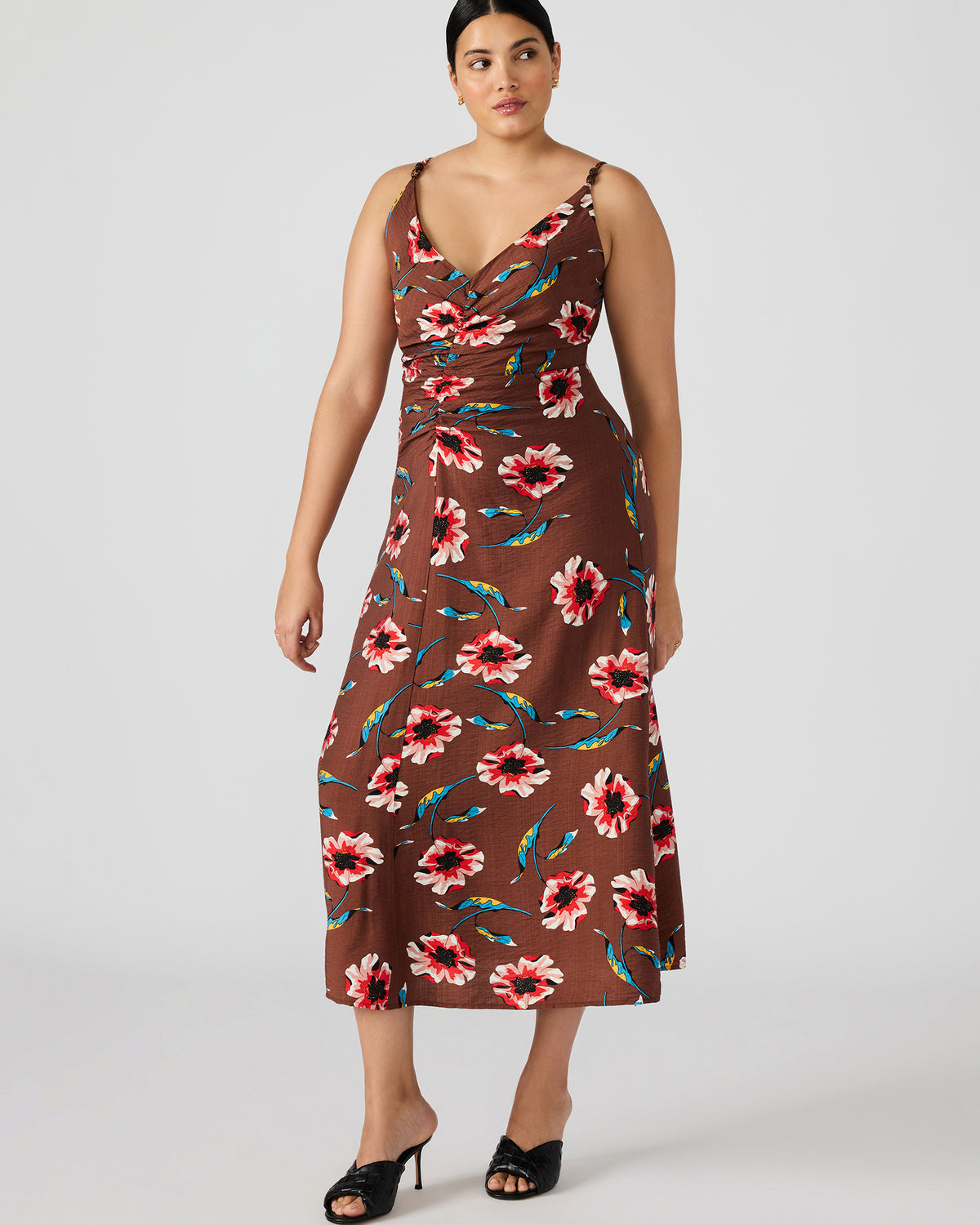 MONROE Brown Floral Print Flowy Maxi Dress Steve Madden BROWN