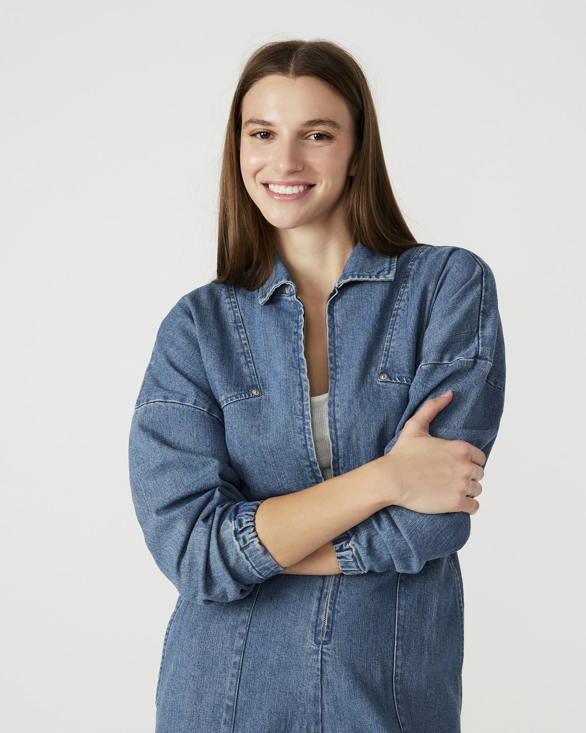 TRISTA Denim Women's Long-Sleeved Jumpsuit Steve Madden DENIM FABRIC