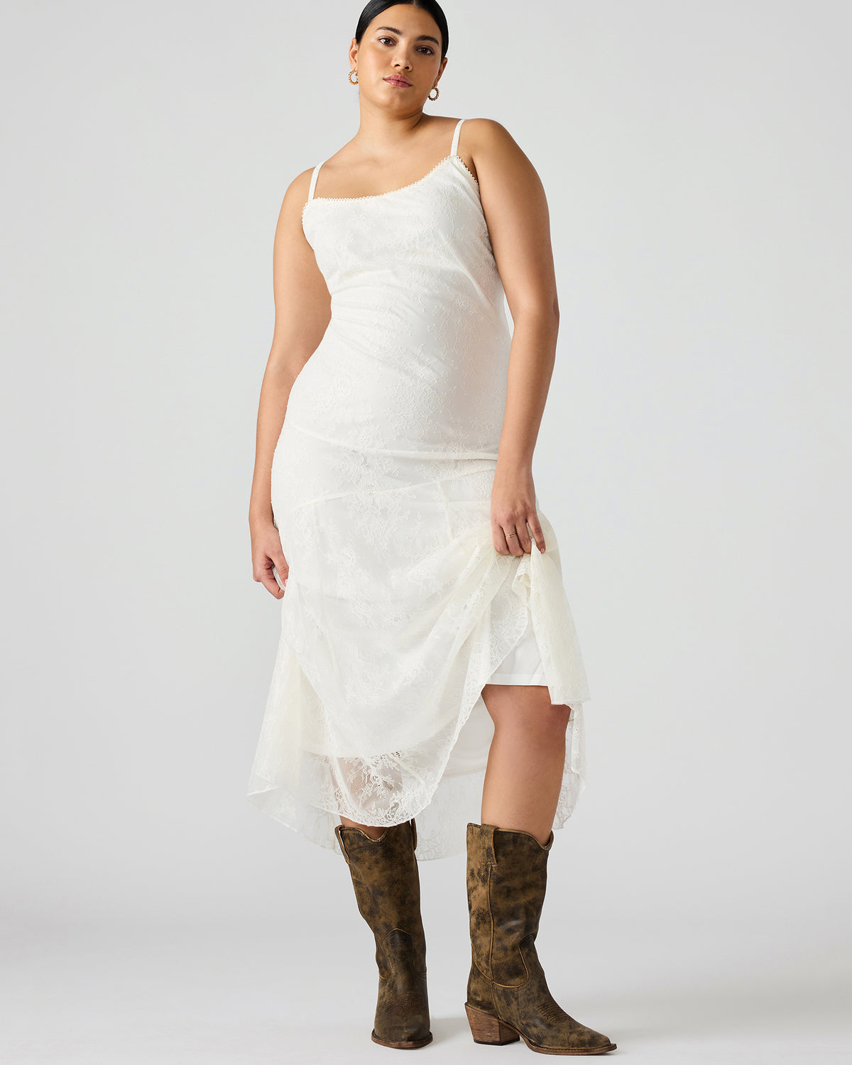 VEERA White Maxi Lace Flowy Women's Dress Steve Madden WHITE