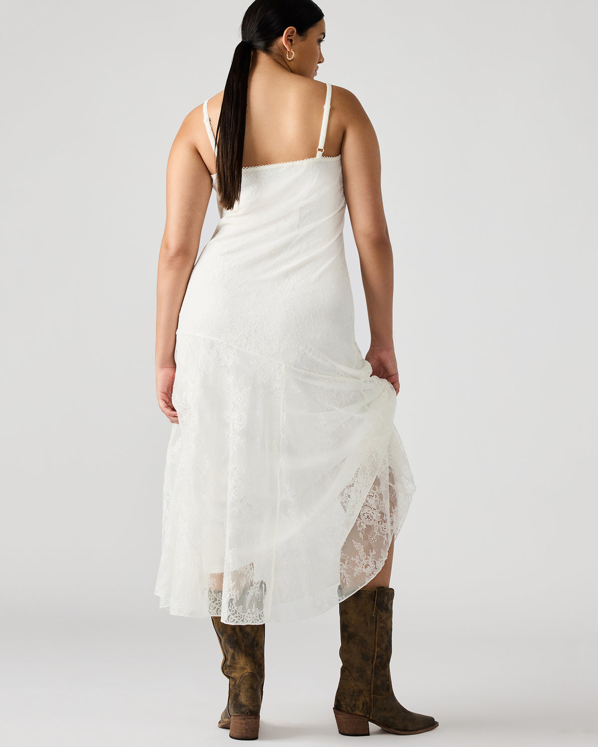 VEERA White Maxi Lace Flowy Women's Dress Steve Madden WHITE