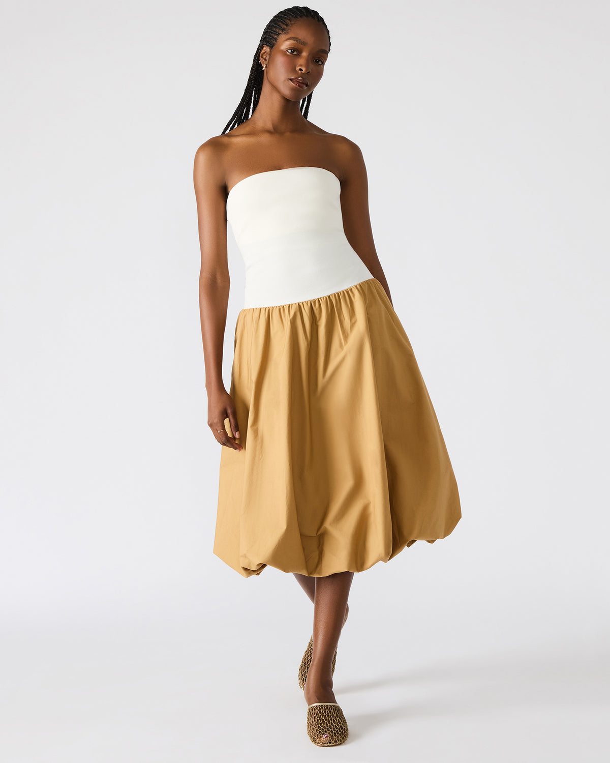 OLIVER Taupe Women's Strapless Midi Bubble Dress Steve Madden TAUPE