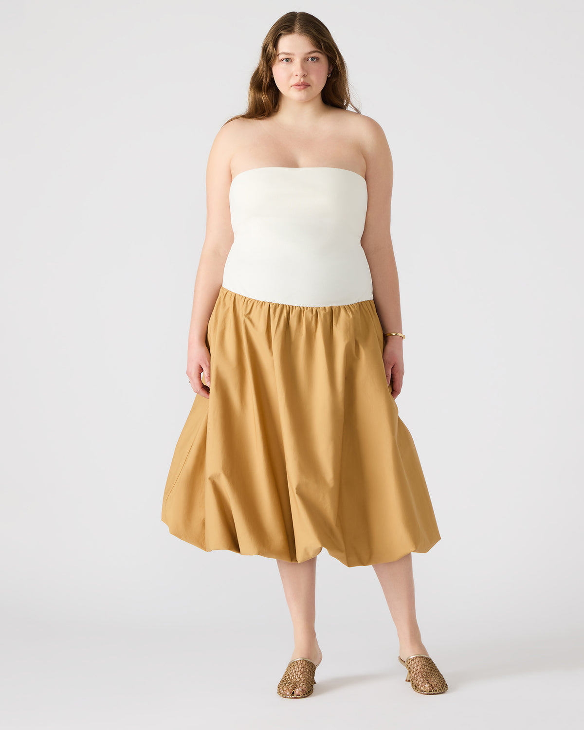 OLIVER Taupe Women's Strapless Midi Bubble Dress Steve Madden TAUPE