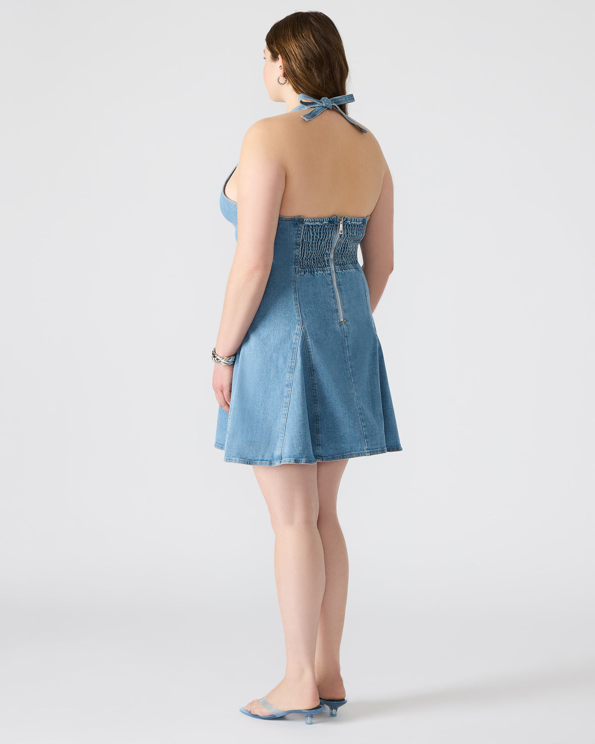MALIA Denim Women's Halter Back Neck Tie Mini Dress Steve Madden DENIM FABRIC