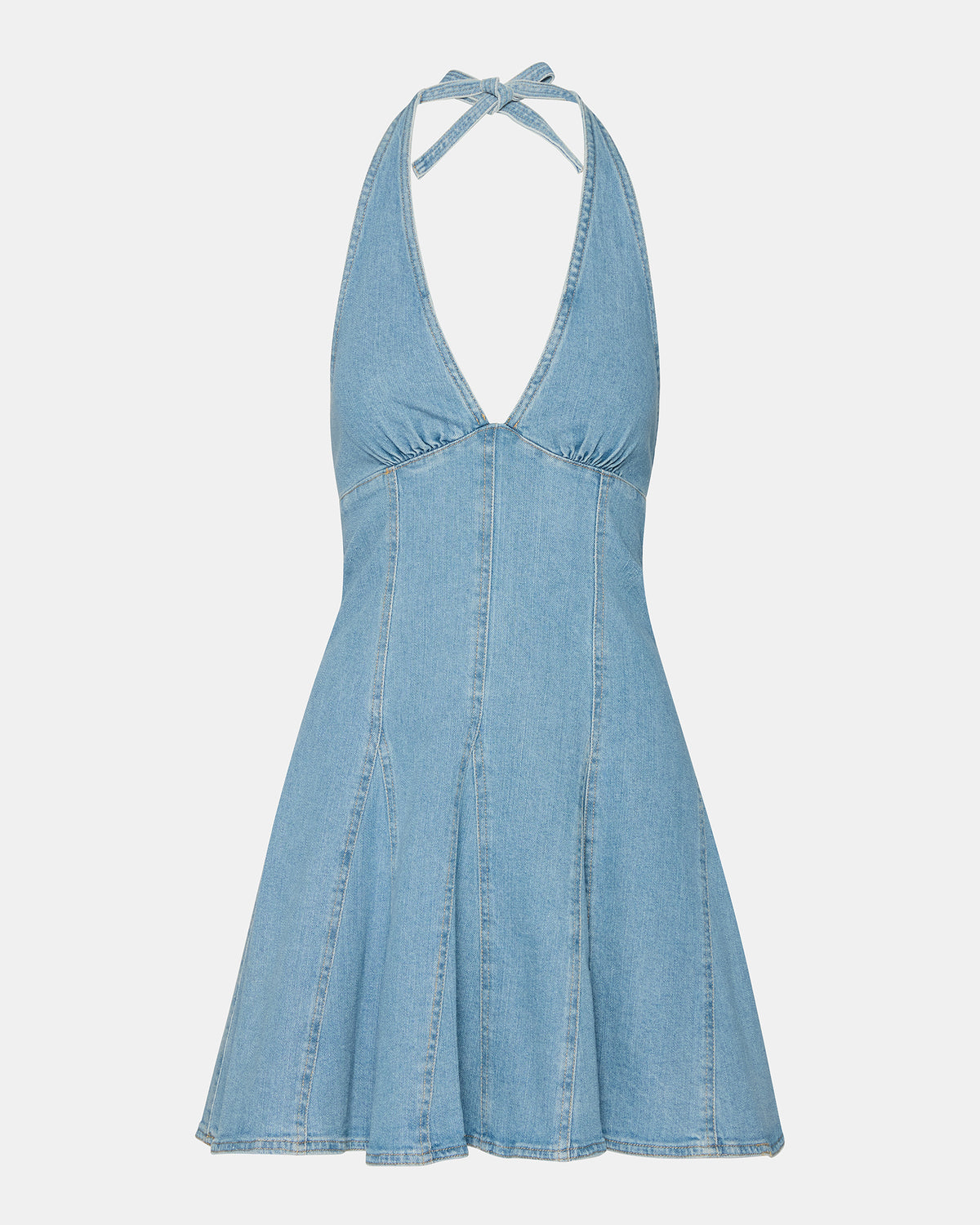 MALIA Denim Women's Halter Back Neck Tie Mini Dress Steve Madden DENIM FABRIC
