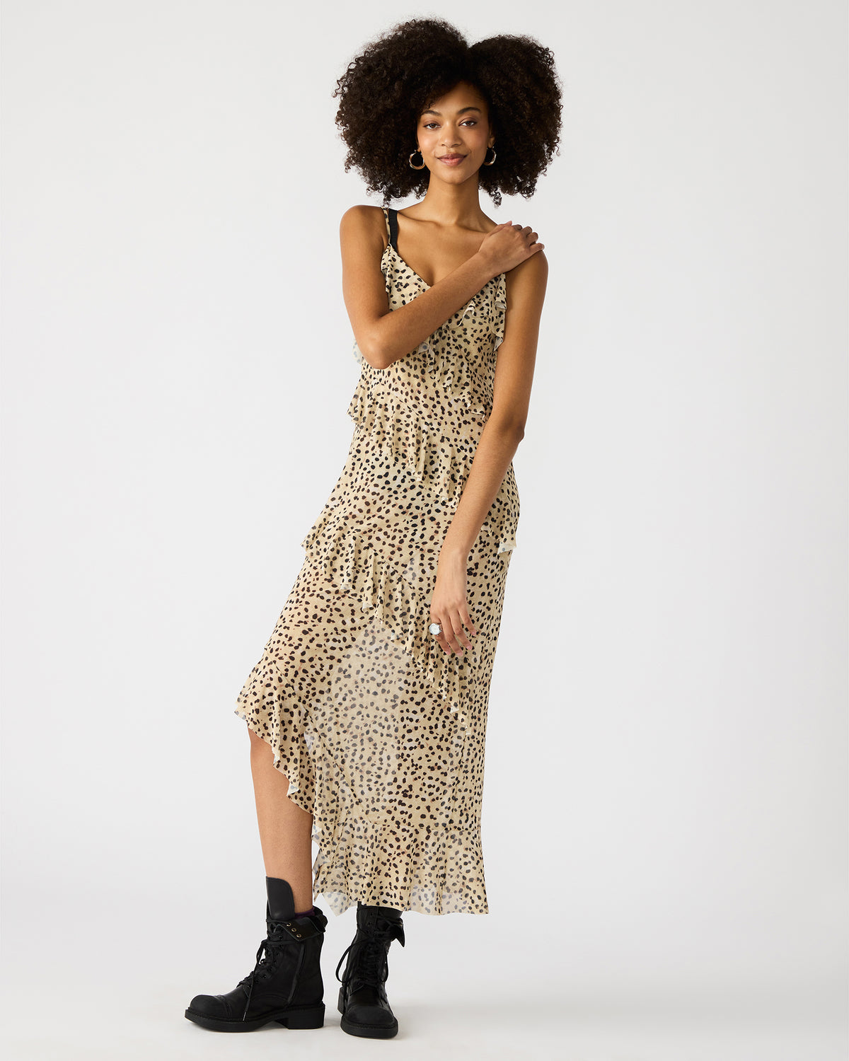 AIDA Sand Women's Flowy Sleeveless Ruffle Maxi Dress Steve Madden SAND