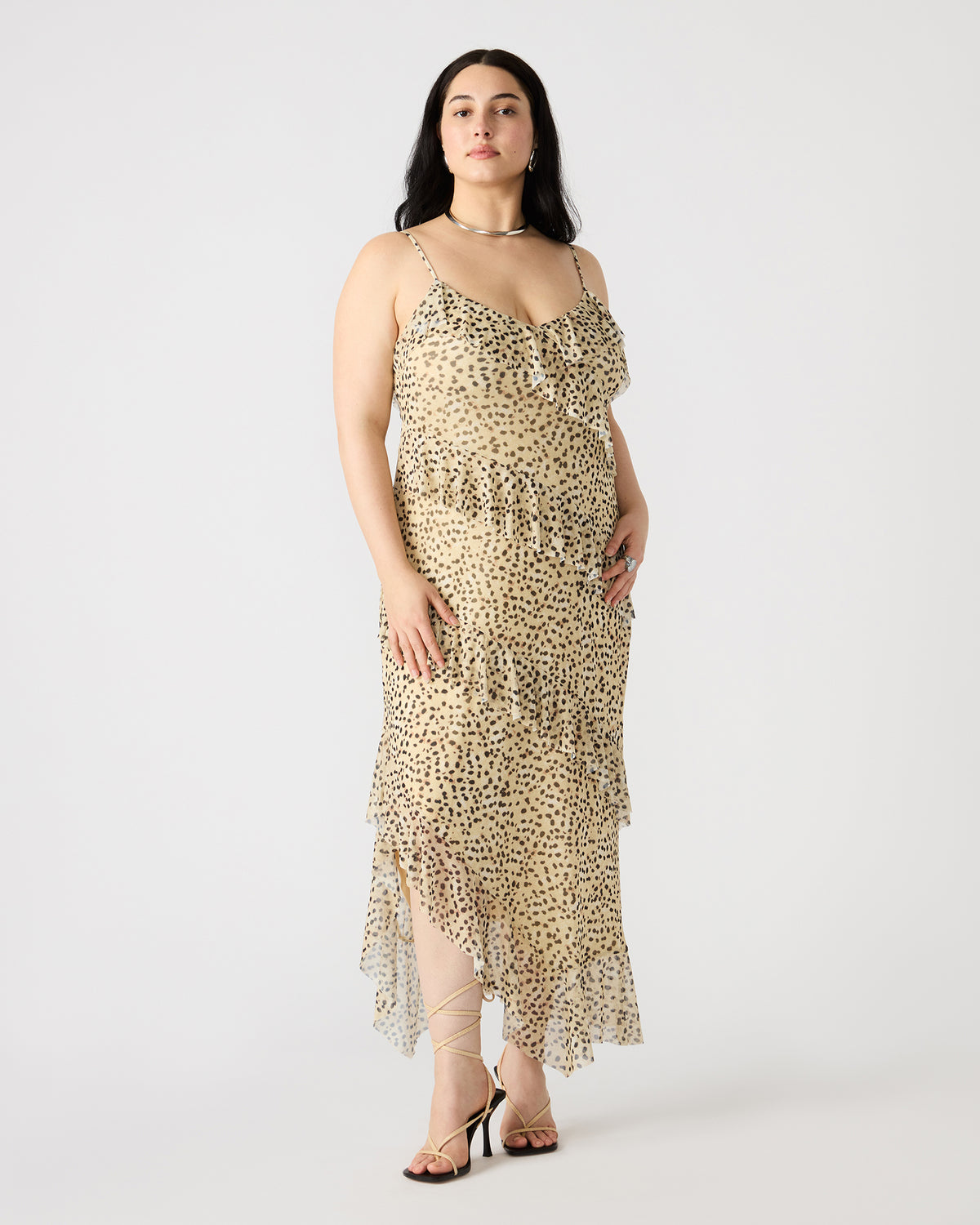 AIDA Sand Women's Flowy Sleeveless Ruffle Maxi Dress Steve Madden SAND