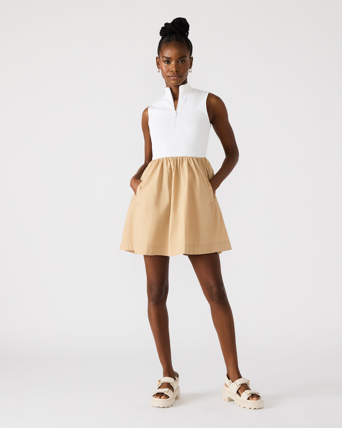 LYON Taupe Women's Collared Sleeveless Flowy Dress Steve Madden TAUPE