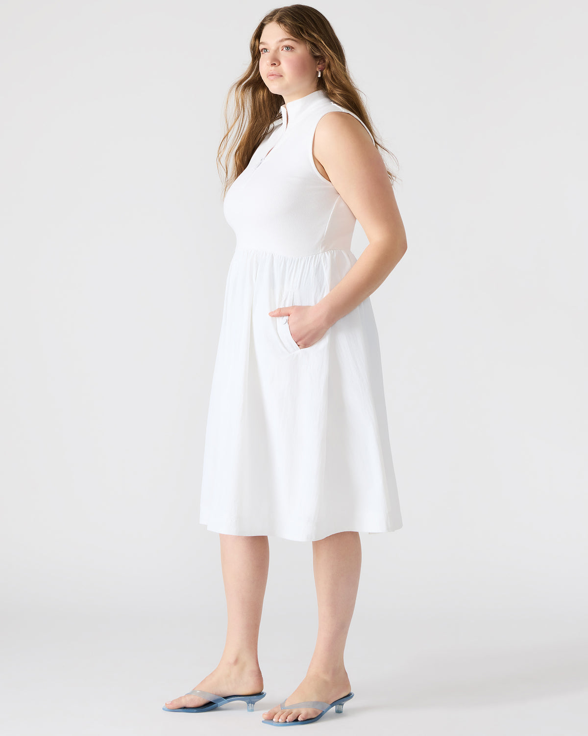 BERLIN White Women's Mock Neck Midi Dress Steve Madden WHITE