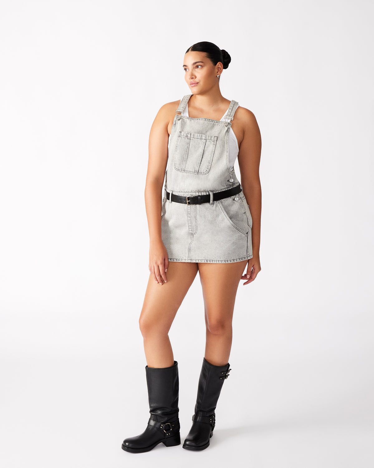 TAMIA Dress Light Grey | Women's Overall Denim Mini Dress Steve Madden LIGHT GREY