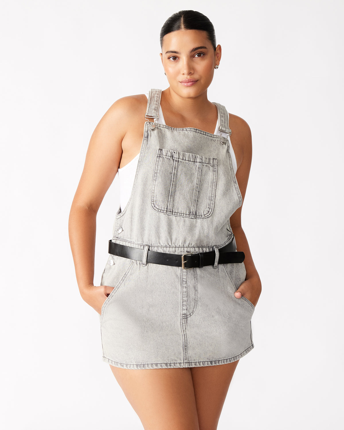 TAMIA Dress Light Grey | Women's Overall Denim Mini Dress Steve Madden LIGHT GREY