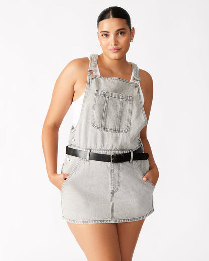 TAMIA Dress Light Grey | Women's Overall Denim Mini Dress Steve Madden LIGHT GREY