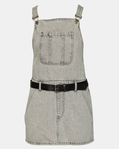 TAMIA Dress Light Grey | Women's Overall Denim Mini Dress Steve Madden LIGHT GREY