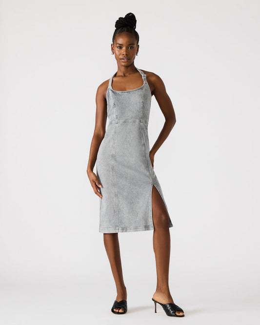 GIA Light Grey Women's Denim Midi Dress Steve Madden LIGHT GREY