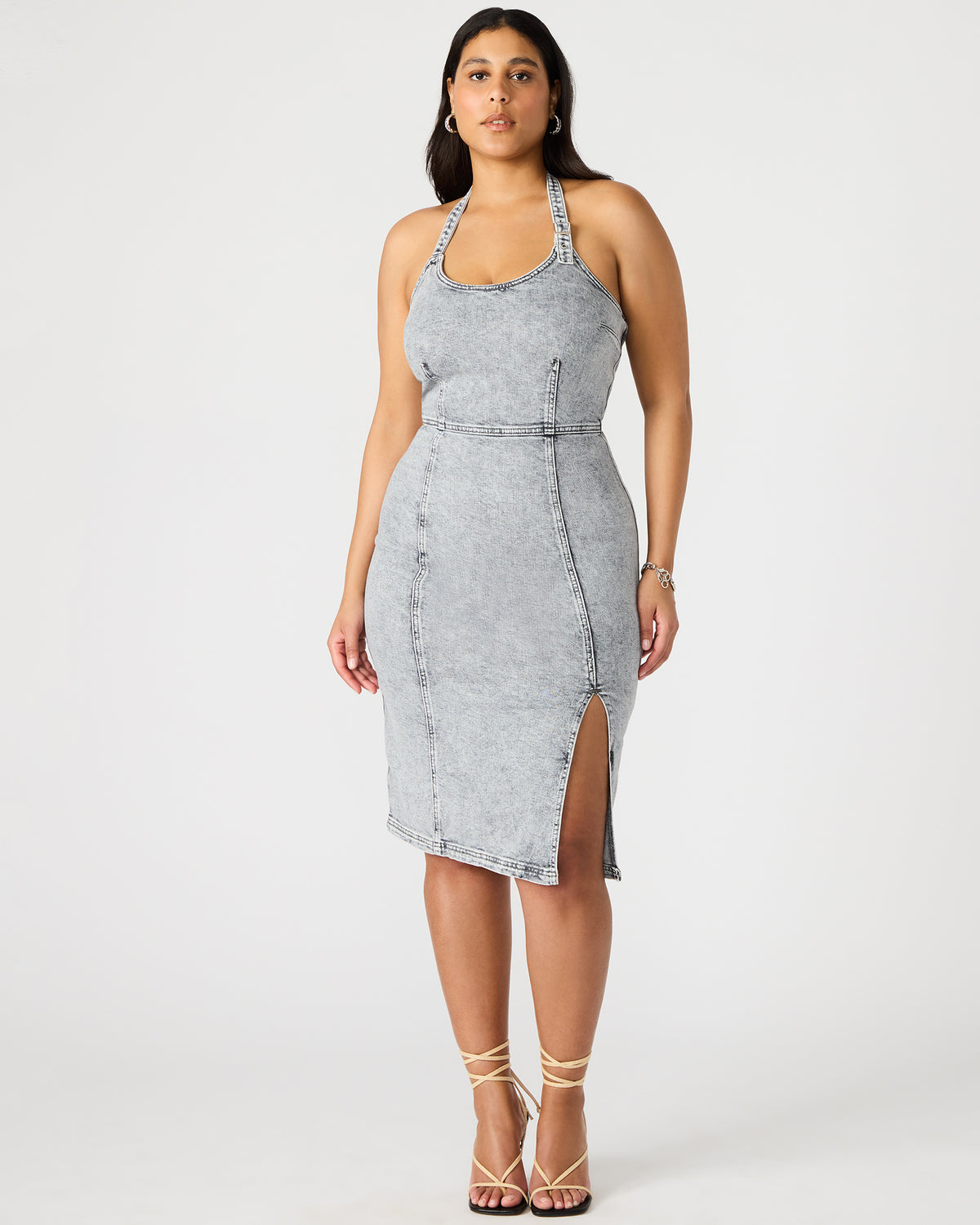 GIA Light Grey Women's Denim Midi Dress Steve Madden LIGHT GREY