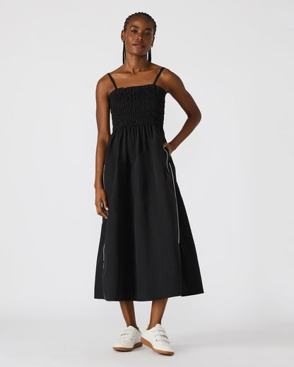 KIT Dress Black/White Flowy Smocked Striped Maxi Dress Steve Madden BLACK WHITE