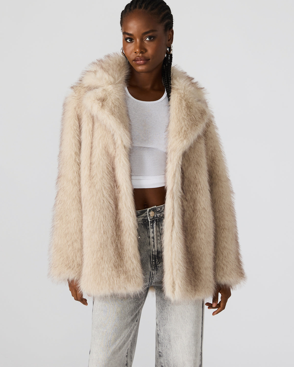 KINDRA Natural Faux Fur Collared Women's Coat Steve Madden NATURAL