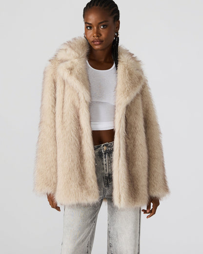 KINDRA Natural Faux Fur Collared Women's Coat Steve Madden NATURAL