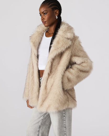 KINDRA Natural Faux Fur Collared Women's Coat Steve Madden NATURAL