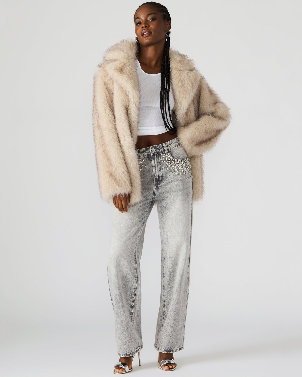 KINDRA Natural Faux Fur Collared Women's Coat Steve Madden NATURAL