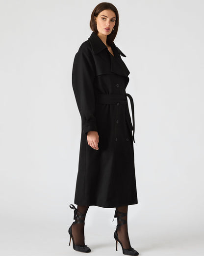 ENORA Black Long-Sleeved Button-Up Collared Women's Trench Coat Steve Madden BLACK